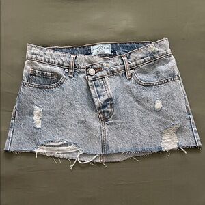 REVICE Light Blue Distressed Mini Skirt
